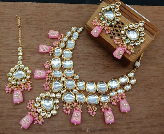 Joban Fashion Baby Pink kundan work Necklace Set