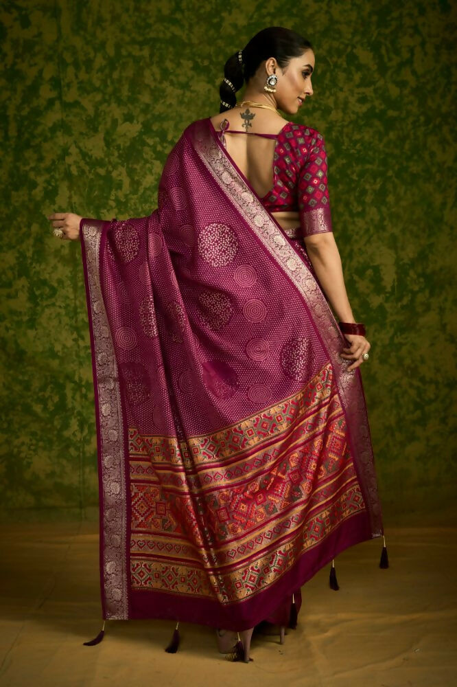 Joban Fashion Maroon Velvet Tussar Silk with Foil Print Saree