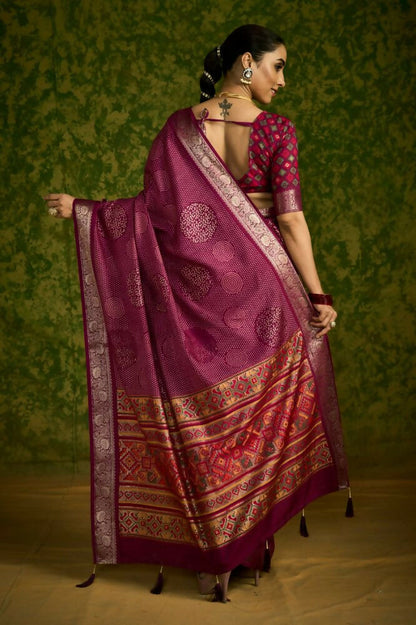 Joban Fashion Maroon Velvet Tussar Silk with Foil Print Saree