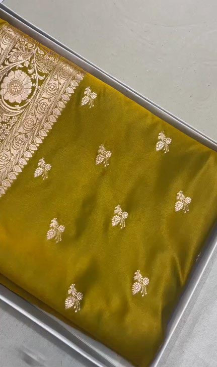 Antique Gold Banarasi Mashru Silk Saree with Zari Work