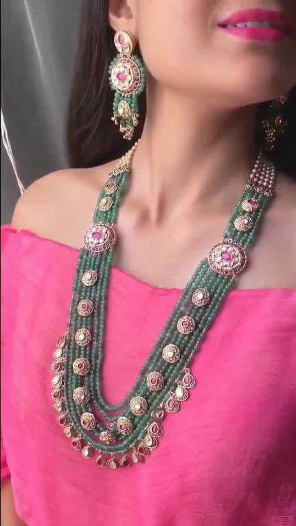 Antique jewelry Copper Gold Plated Green Necklace Set with Earrings