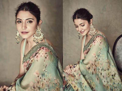 Anushka Style pure Georgette-Satin Saree