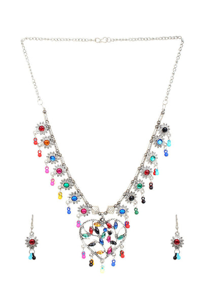 Cardinal Multi-Colored Heart Oxidised Long Jewellery Set