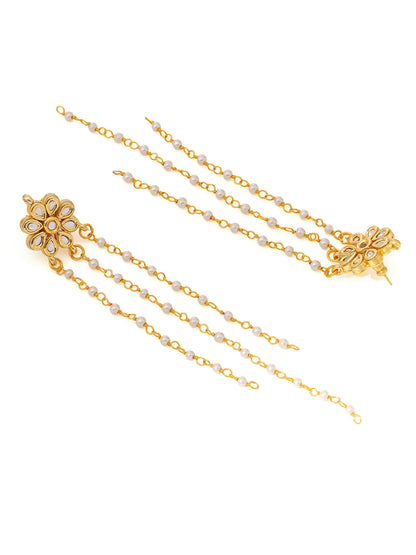 Ruby Raang Gold Long Kundan & Pearl Dangler Earrings