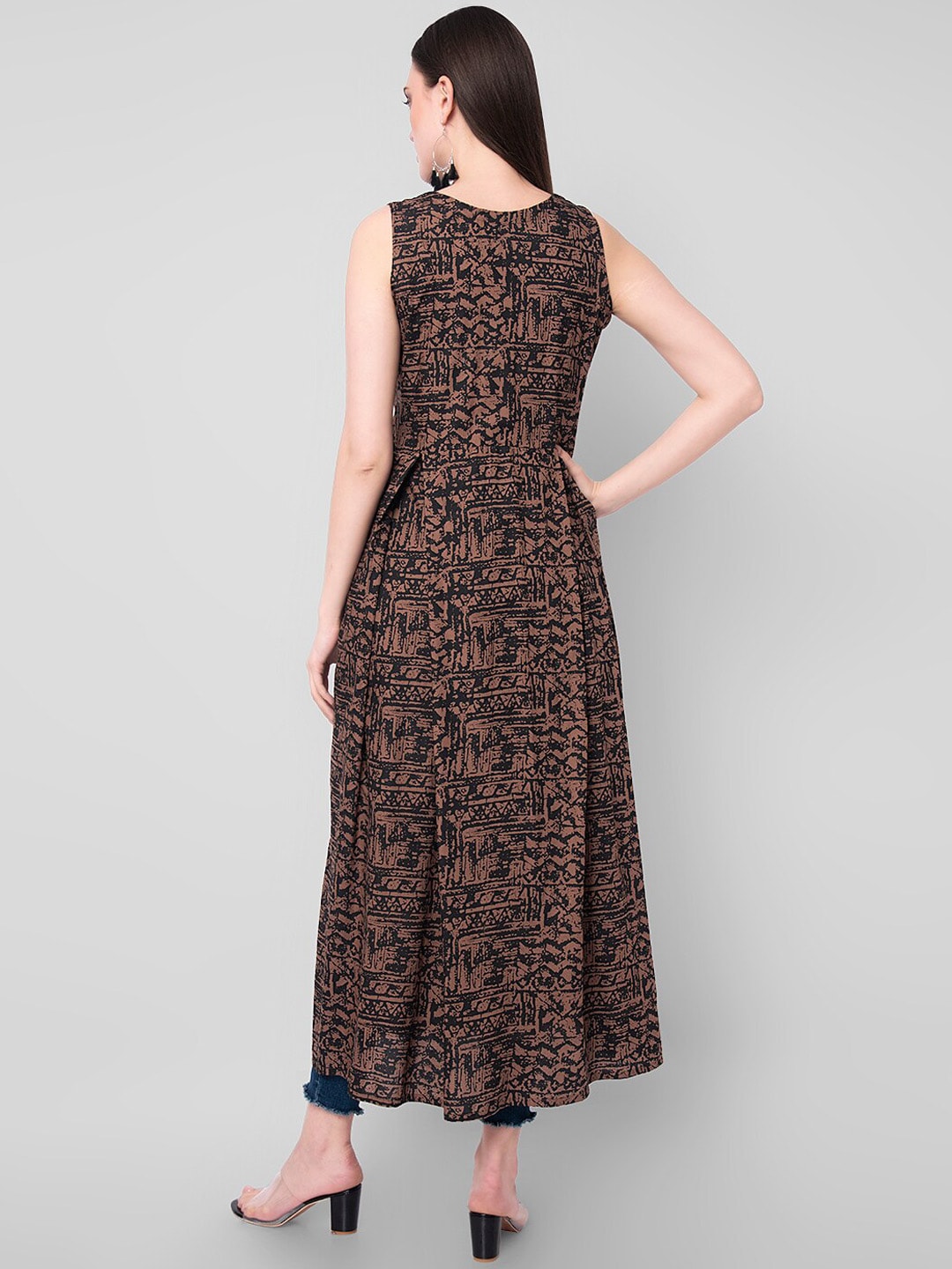 Kalini Women Brown & Black Abstract Print A-Line Kurta