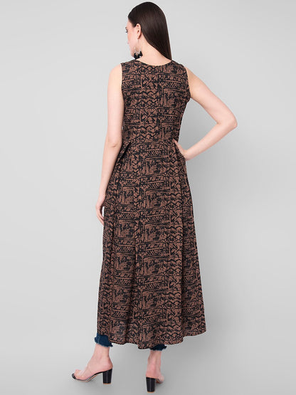 Kalini Women Brown & Black Abstract Print A-Line Kurta