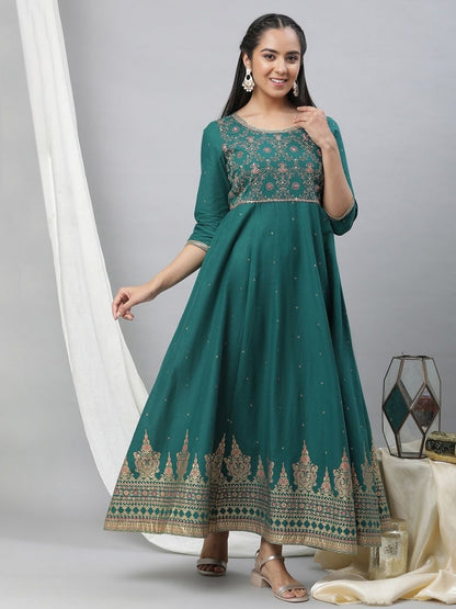 AURELIA Ethnic Motifs Printed Maxi Pure Cotton Ethnic Dresses
