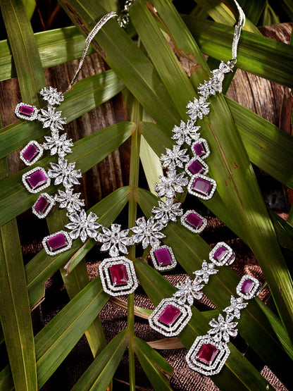 Saraf RS Jewellery Rhodium-Plated Pink AD studded Jewellery Set