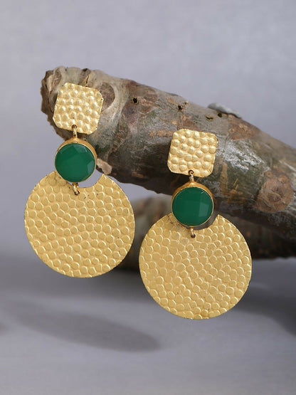 Joban Fashion Women Round Shape Green Stone Matte Gold Earrings