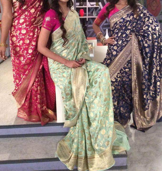 Banarasi Georgette Zari Work Floral Saree