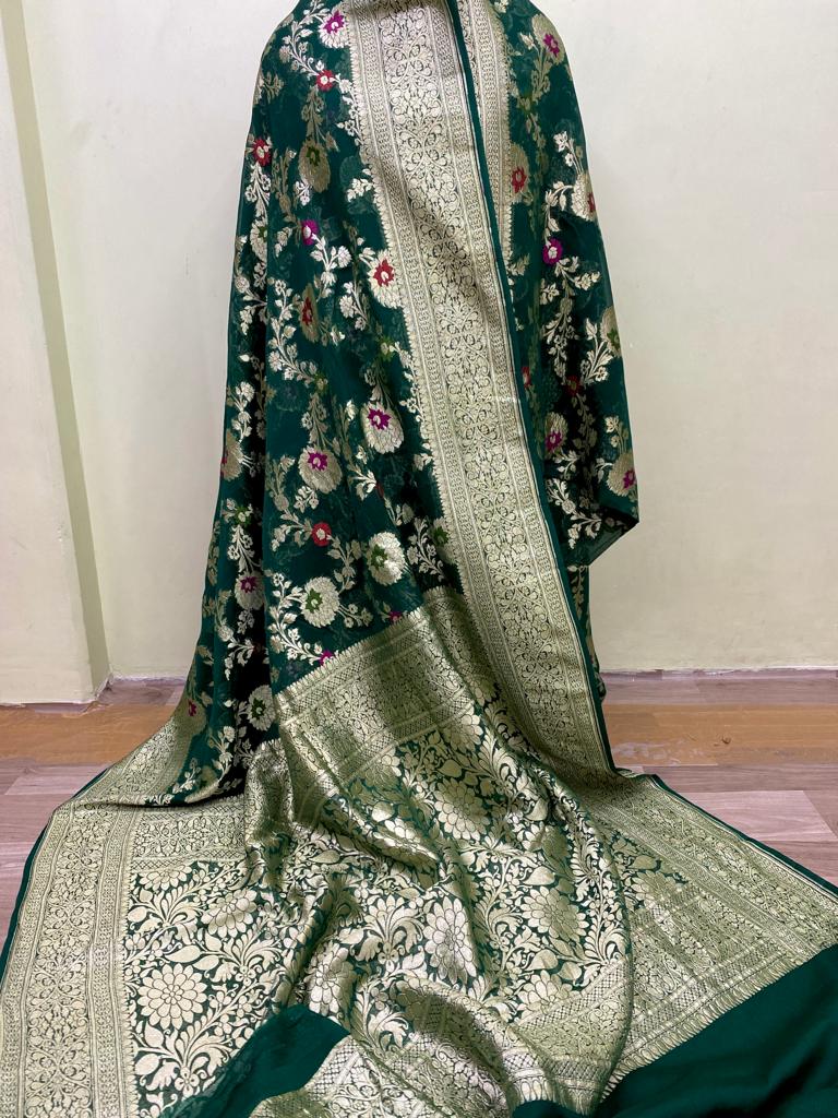 Banarasi Handloom Khaddi Georgette Silk Saree With Real Water Zari Weaving Work