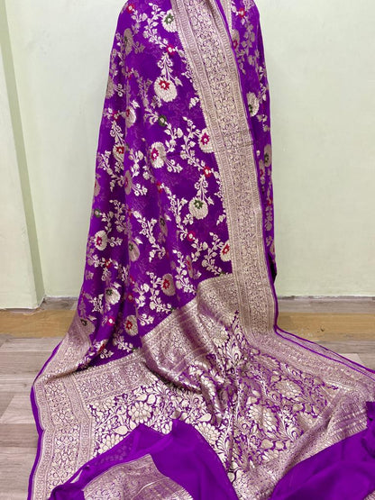 Banarasi Handloom Khaddi Georgette Silk Saree With Real Water Zari Weaving Work