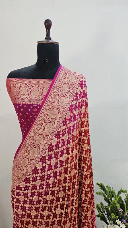 Banarasi Pure Handloom Khaddi Georgette Bandhani Silk Saree