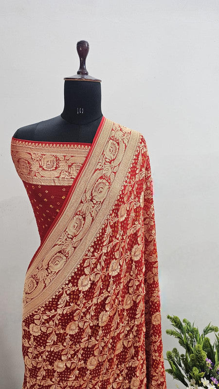 Banarasi Pure Handloom Khaddi Georgette Bandhani Silk Saree