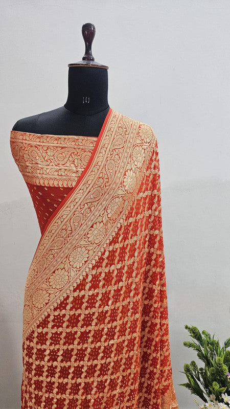 Banarasi Pure Handloom Khaddi Georgette Bandhani Silk Saree