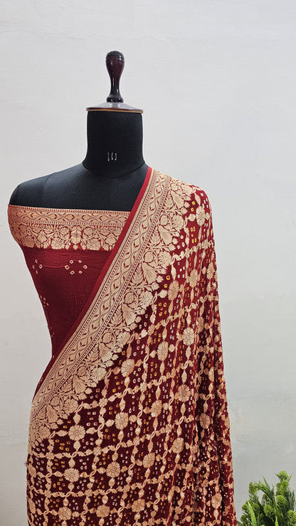 Banarasi Pure Handloom Khaddi Georgette Bandhani Silk Saree