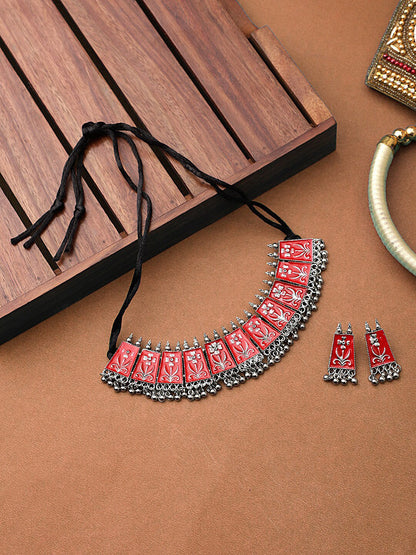 Cardinal Women Red Chocker Necklace & Earrings Jewellery Set