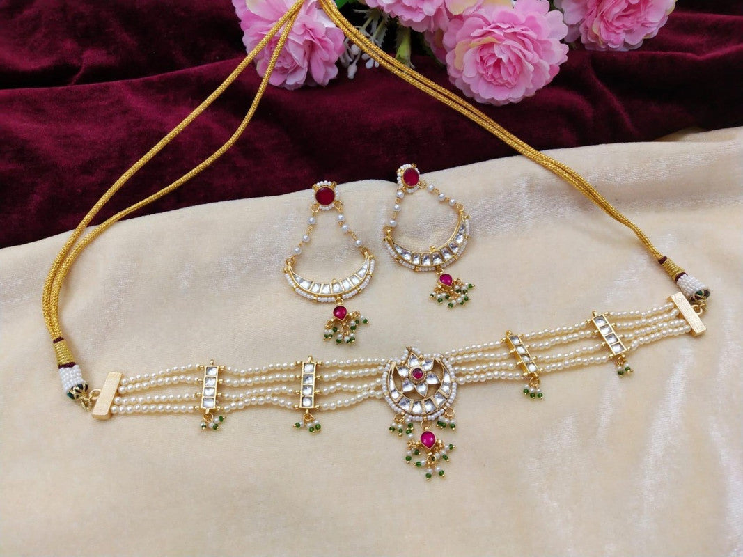 Beads Kundan Meena White Choker Set