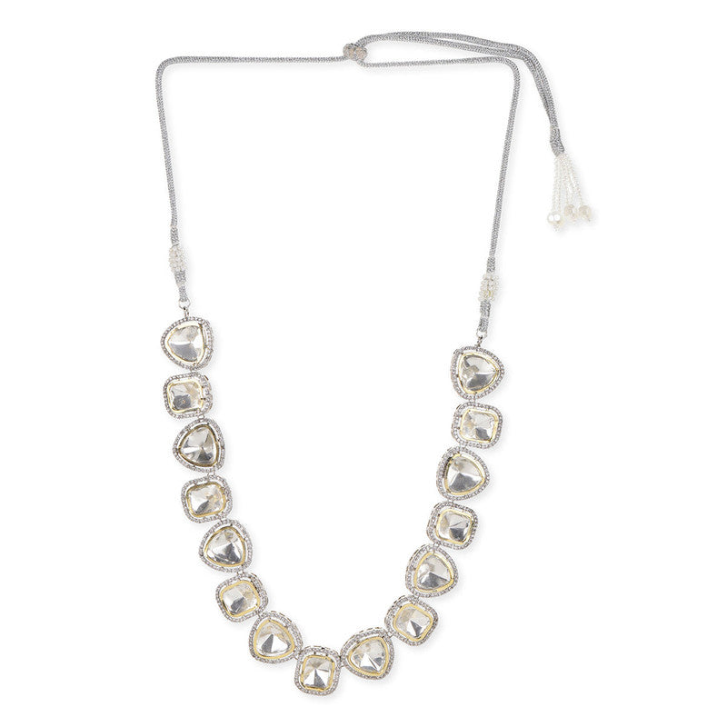 Beautiful 18k Foil Gold Plating Polki Kundan and Diamond Silver Necklace