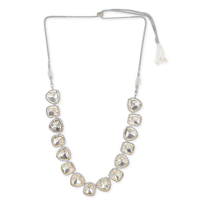 Beautiful 18k Foil Gold Plating Polki Kundan and Diamond Silver Necklace