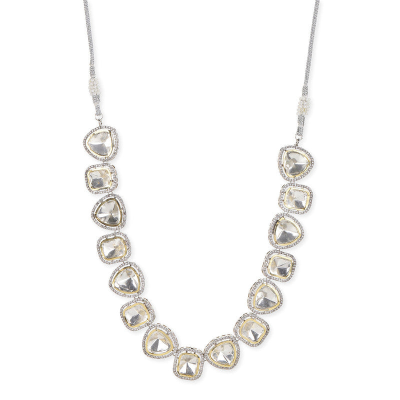 Beautiful 18k Foil Gold Plating Polki Kundan and Diamond Silver Necklace