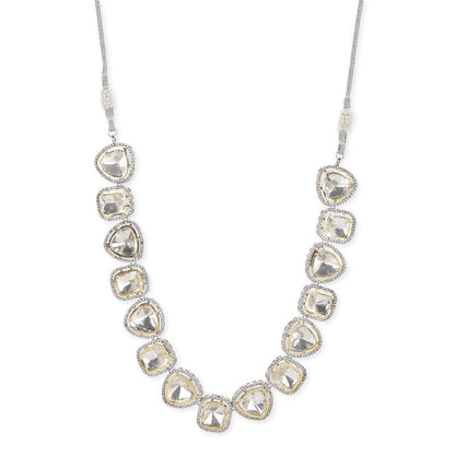 Beautiful 18k Foil Gold Plating Polki Kundan and Diamond Silver Necklace