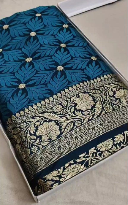 Beautiful Antique Gold Zari Work Banarasi Mashru Silk Saree