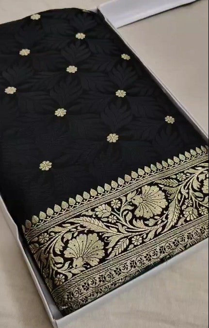 Beautiful Antique Gold Zari Work Banarasi Mashru Silk Saree