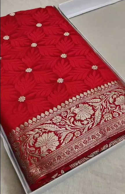 Beautiful Antique Gold Zari Work Banarasi Mashru Silk Saree