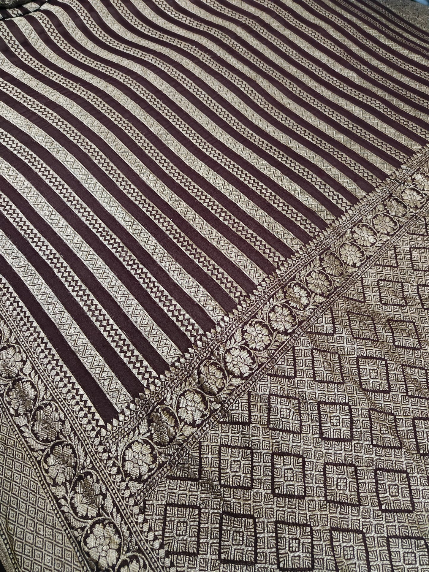 Beautiful Banarasi Lahariya Stripe Designer Khaddi Chiffon Saree