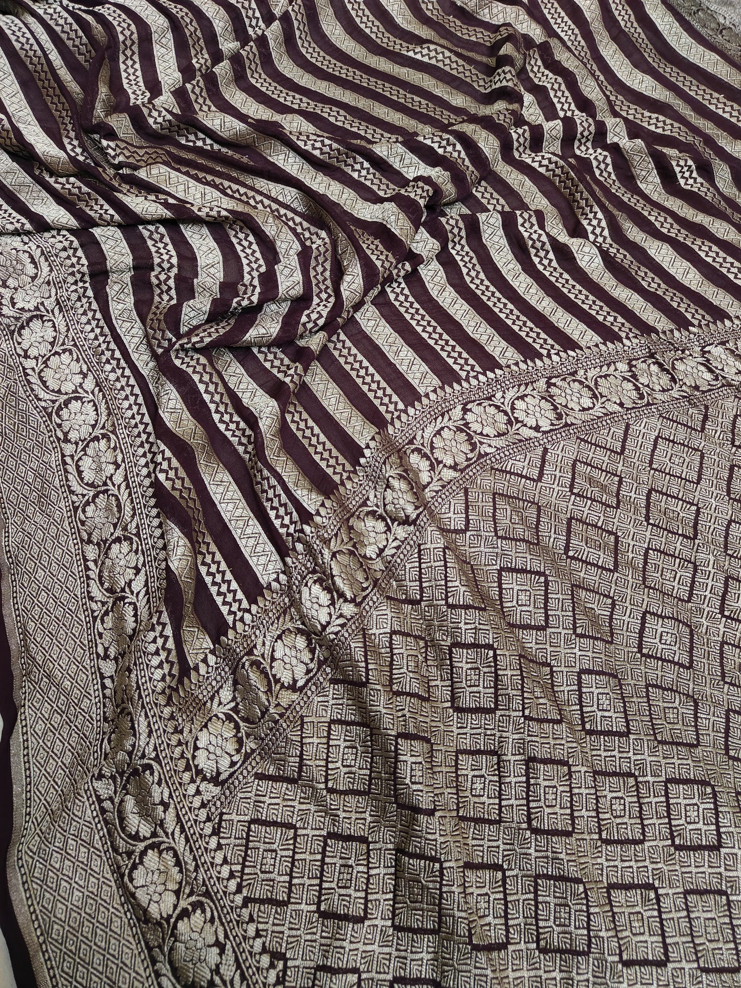 Beautiful Banarasi Lahariya Stripe Designer Khaddi Chiffon Saree