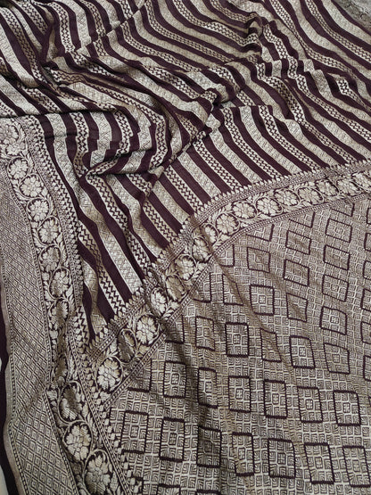 Beautiful Banarasi Lahariya Stripe Designer Khaddi Chiffon Saree