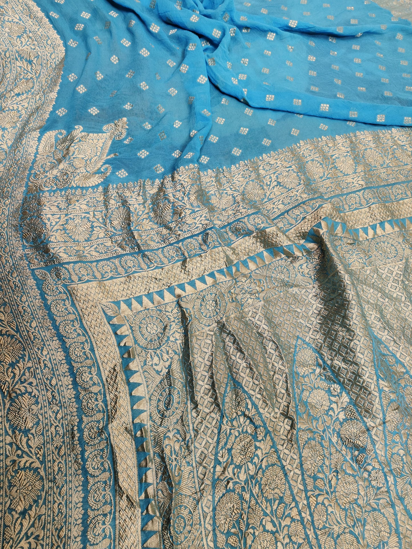 Beautiful Banarasi Lahariya Stripe Designer Khaddi Chiffon Saree