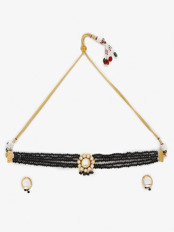 Beautiful Black And Golden Kundan Choker With Round Shape Studs