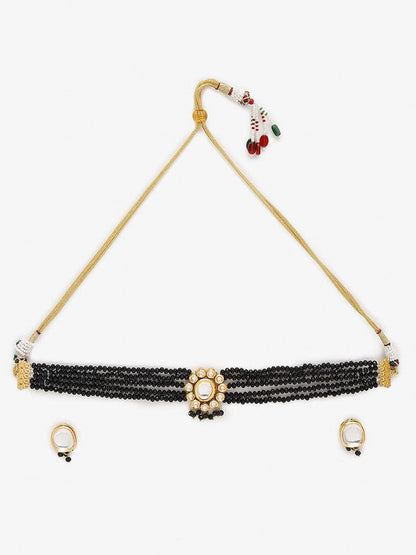 Beautiful Black And Golden Kundan Choker With Round Shape Studs