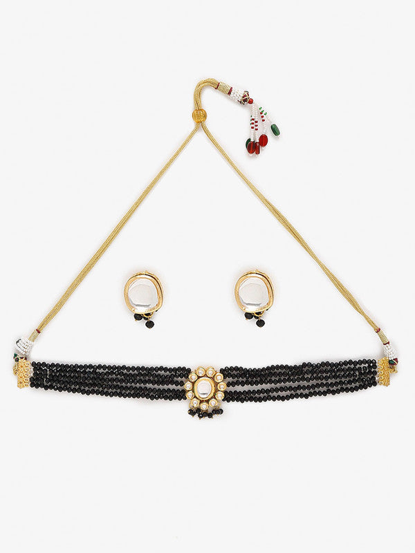Beautiful Black And Golden Kundan Choker With Round Shape Studs