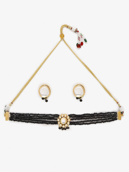 Beautiful Black And Golden Kundan Choker With Round Shape Studs