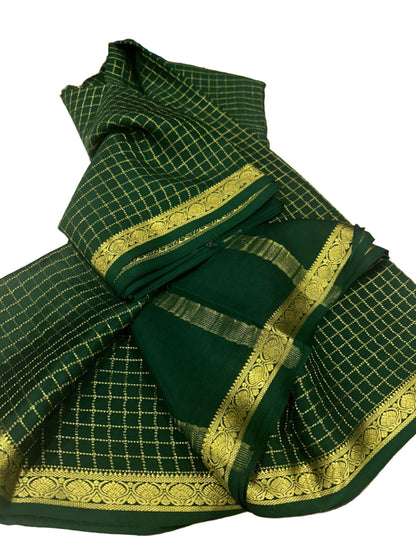 Beautiful Check Designer Pure Mysore Silk Saree