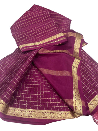 Beautiful Check Designer Pure Mysore Silk Saree