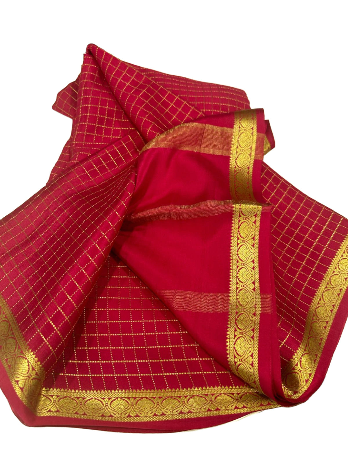 Beautiful Check Designer Pure Mysore Silk Saree