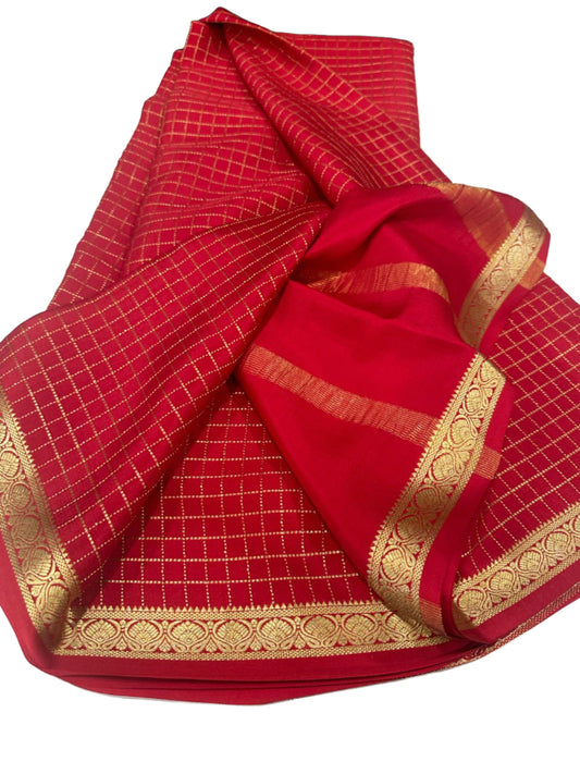 Beautiful Check Designer Pure Mysore Silk Saree