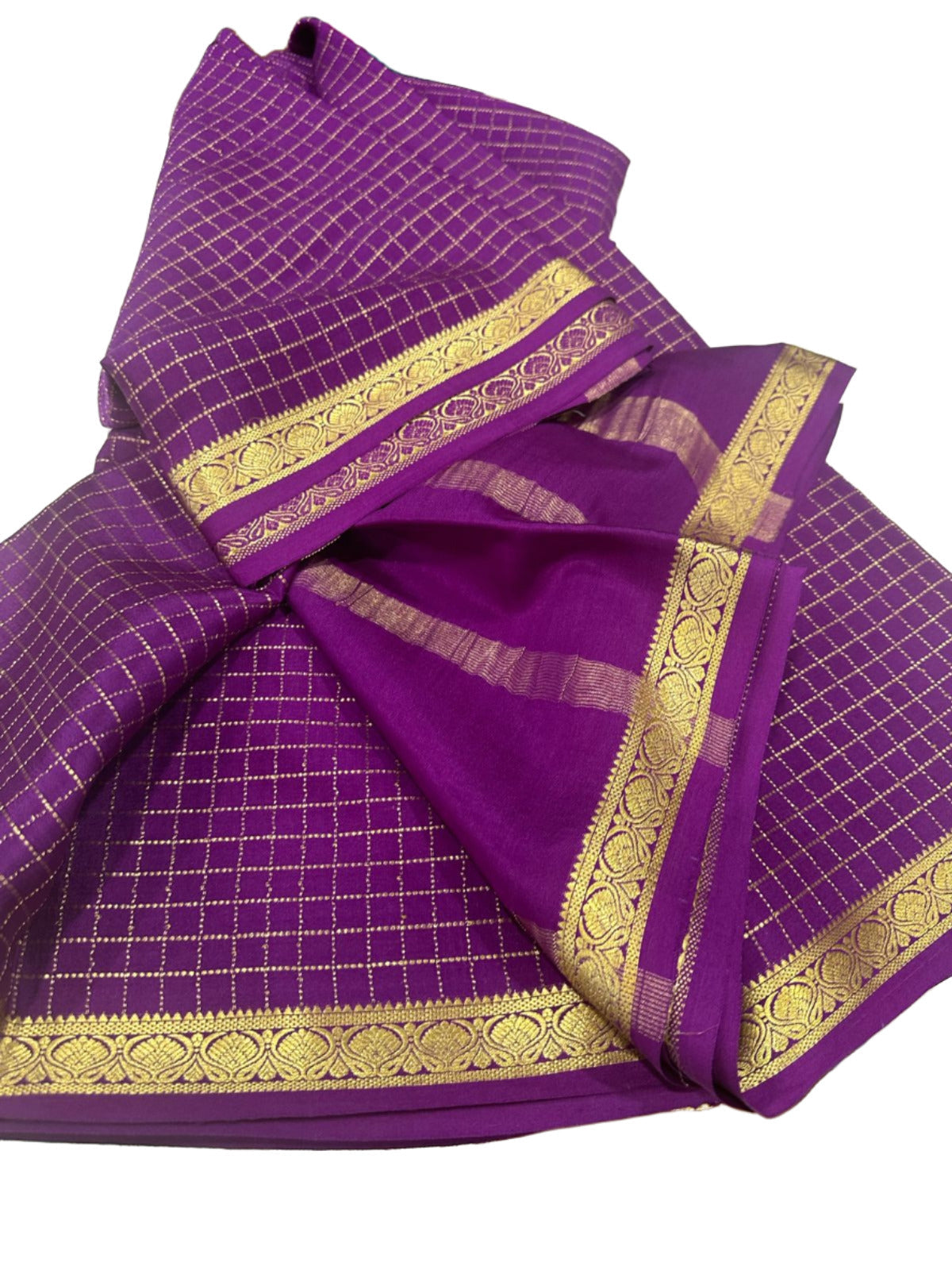 Beautiful Check Designer Pure Mysore Silk Saree