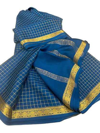 Beautiful Check Designer Pure Mysore Silk Saree