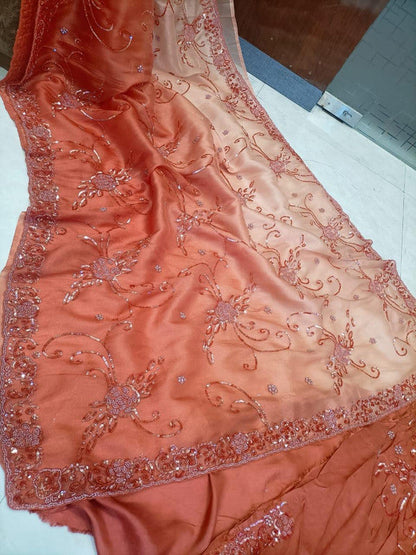 Beautiful Designer Tissu Organza Saree with Jaal Hand Work