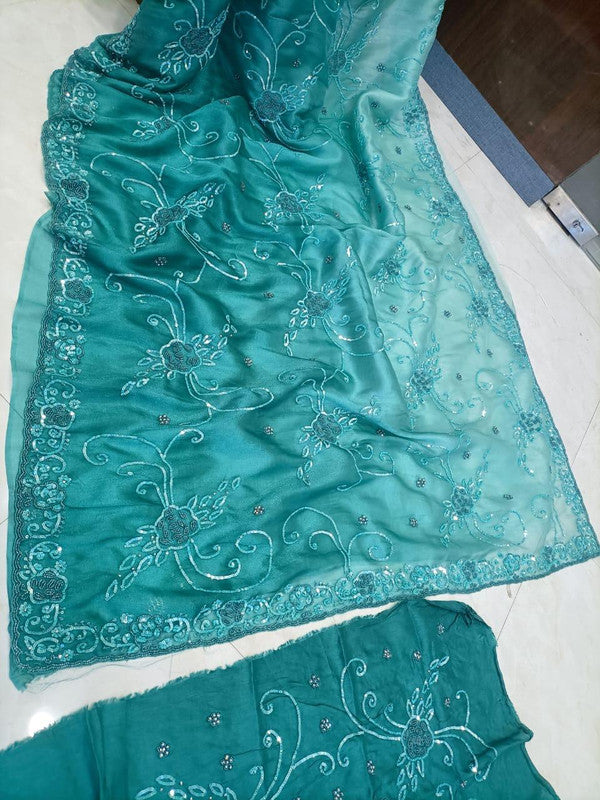 Beautiful Designer Tissu Organza Saree with Jaal Hand Work