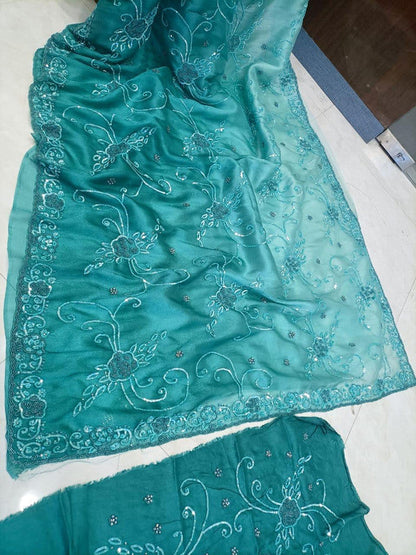 Beautiful Designer Tissu Organza Saree with Jaal Hand Work