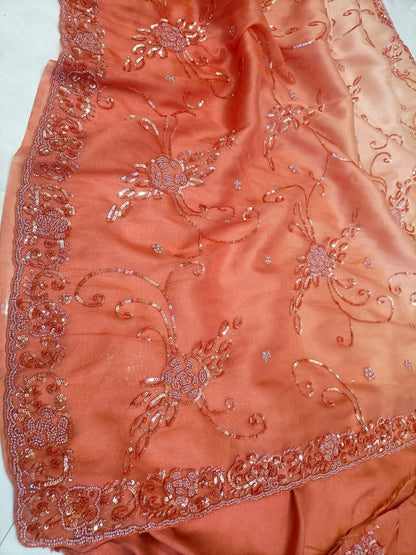 Beautiful Designer Tissu Organza Saree with Jaal Hand Work