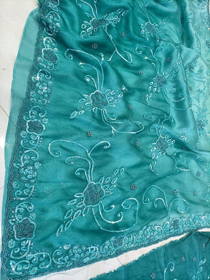 Beautiful Designer Tissu Organza Saree with Jaal Hand Work