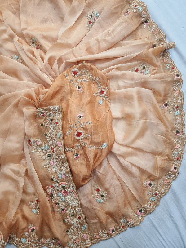 Beautiful Italian Organza Saree with Zardosi Hand Work