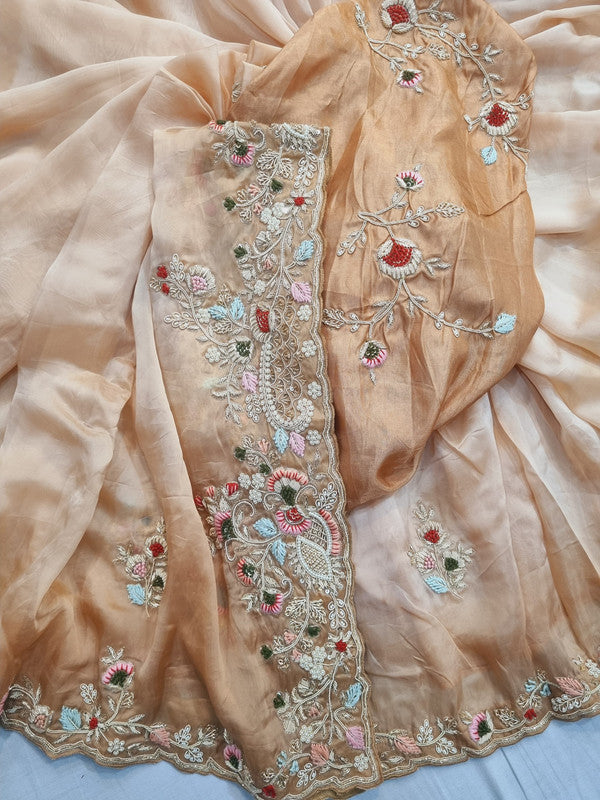 Beautiful Italian Organza Saree with Zardosi Hand Work